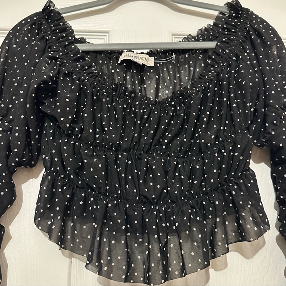 Urban Outfitters Cropped Polka Dot Sheer Crop Top - Picture 3 of 6